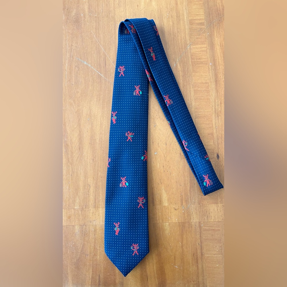 VINTAGE Christmas Holiday Party Tie w Dancing Reindeer & Polka Dots One Size